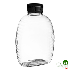 16 oz. (24 oz. Honey Weight) Queenline PET Honey Bottle with Pressure Sensitive Liner Black Plastic Flip Top Lid - 200/Case