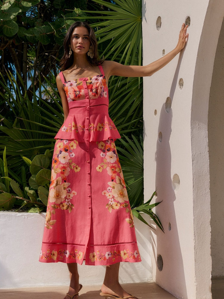 Buy Friends Like These X Lucy Mecklenburgh Coral Pink Strappy Peplum Hem  Midi Dress from Next USA