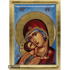 Virgin Mary of Vladimir Byzantine Orthodox Wood Icon with Gold Leaf