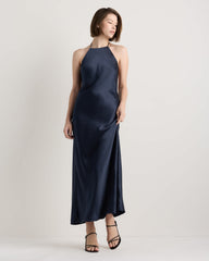 100% Washable Silk Halter Maxi Dress