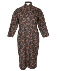 Vintage 1960s Chocolate brown Patterned Cheongsam Dress - S