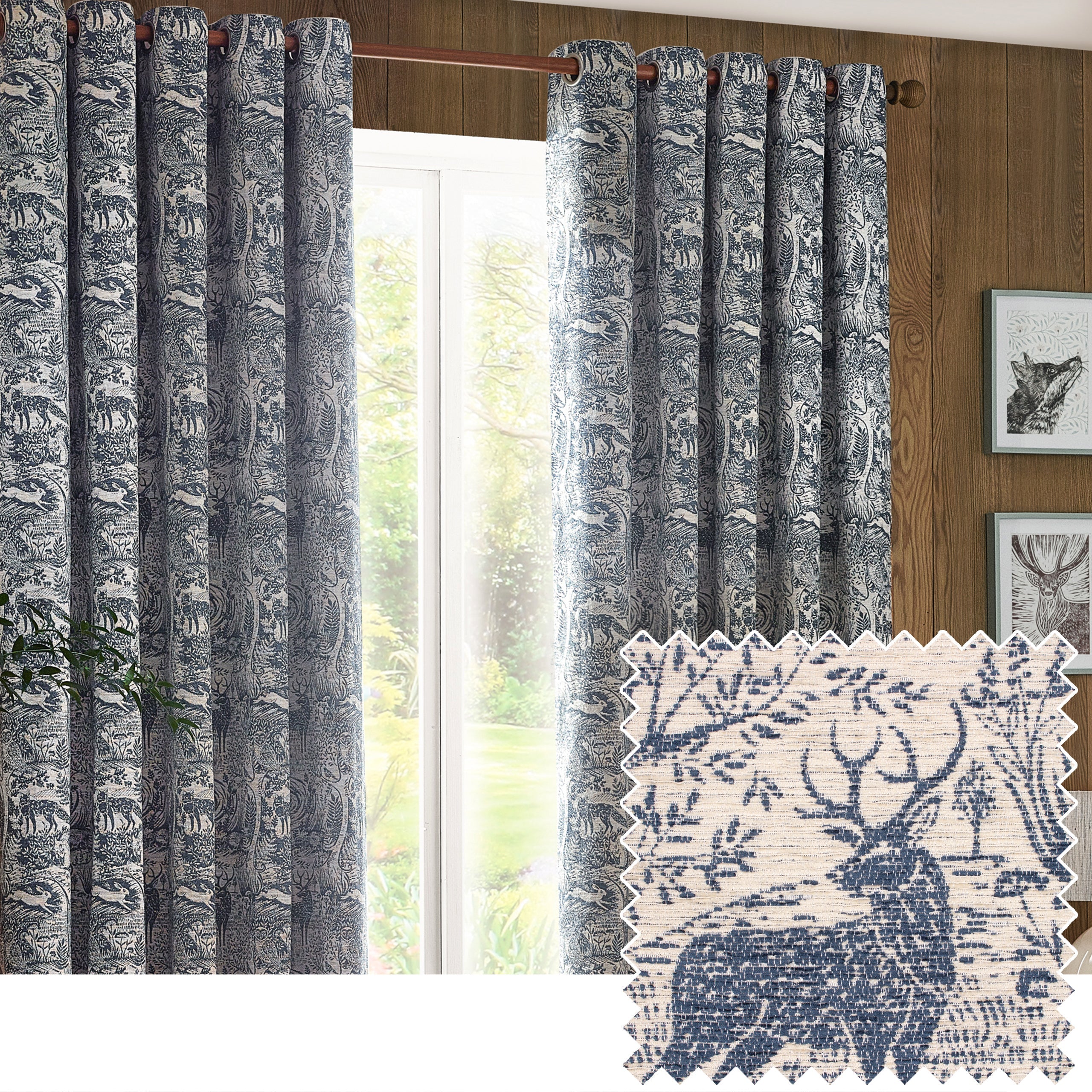 Winter Woods Fully Lined Chenille Eyelet Curtains Midnight