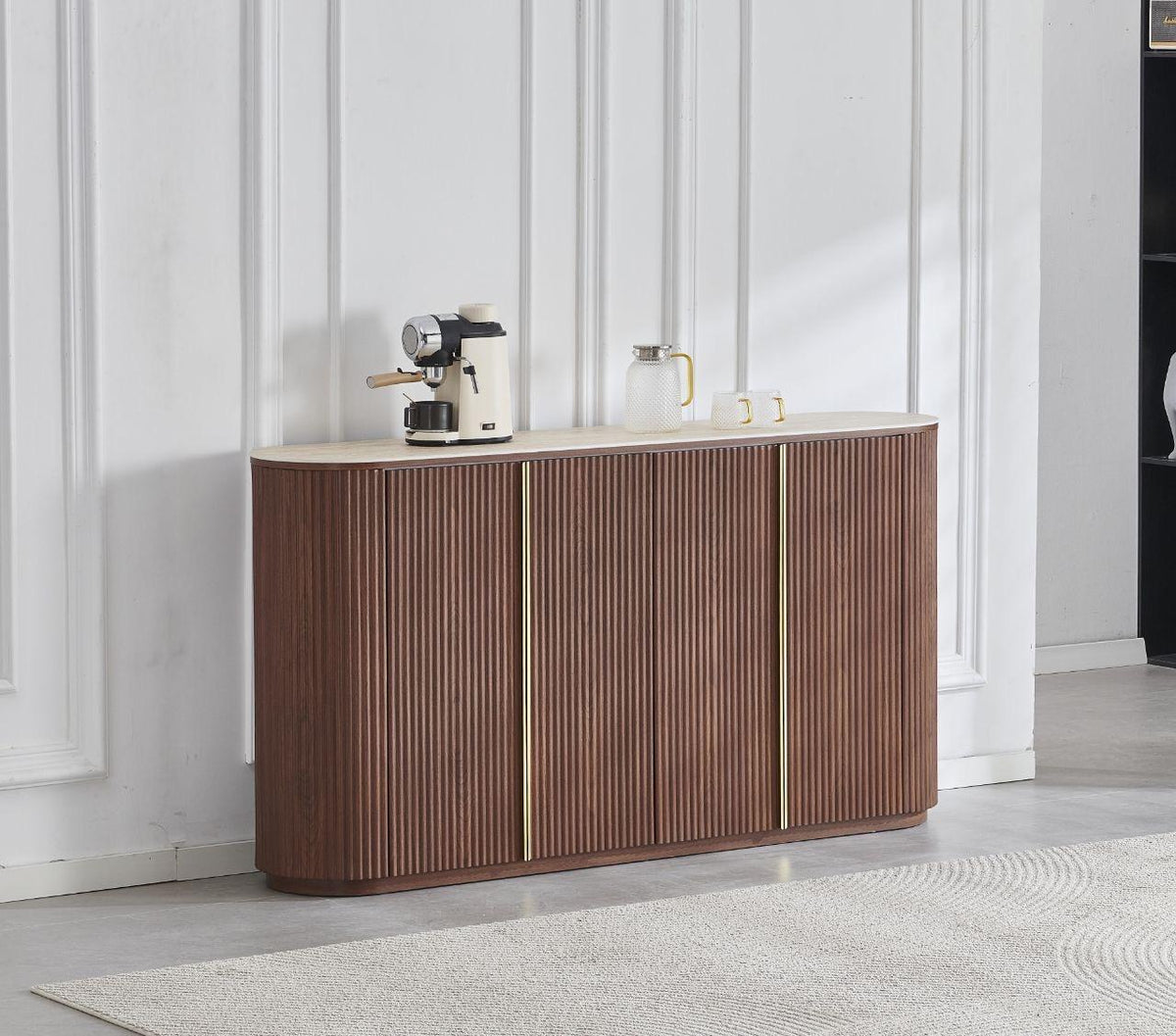 Buffet noyer CALYPSO plateau en céramique effet travertin REF 57