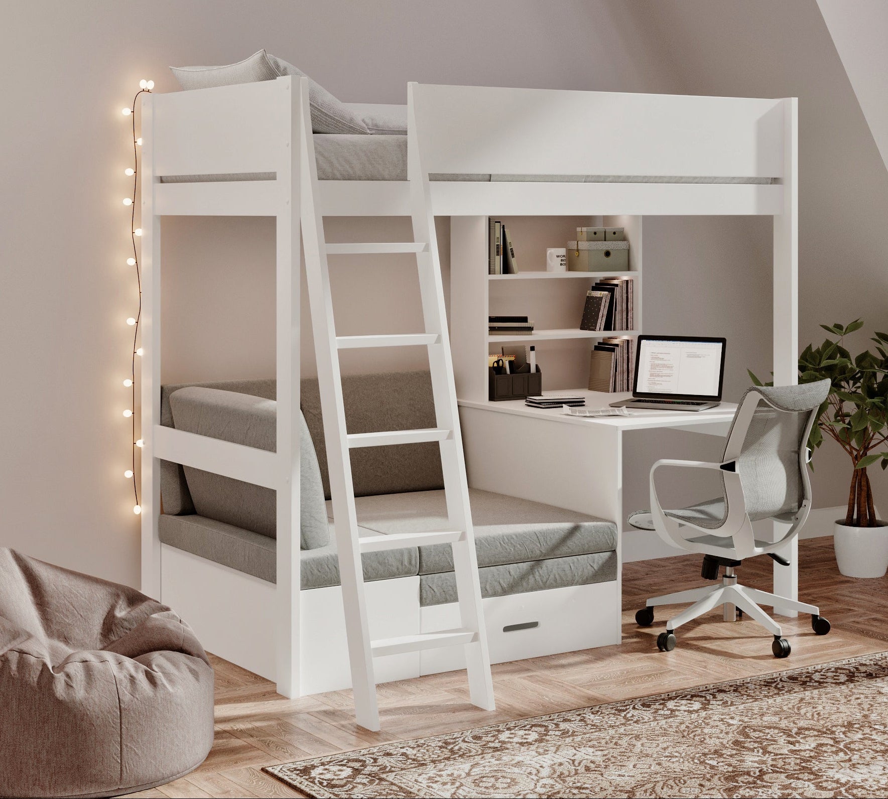 Windsor Highsleeper with Sofabed, Desk & Shelving