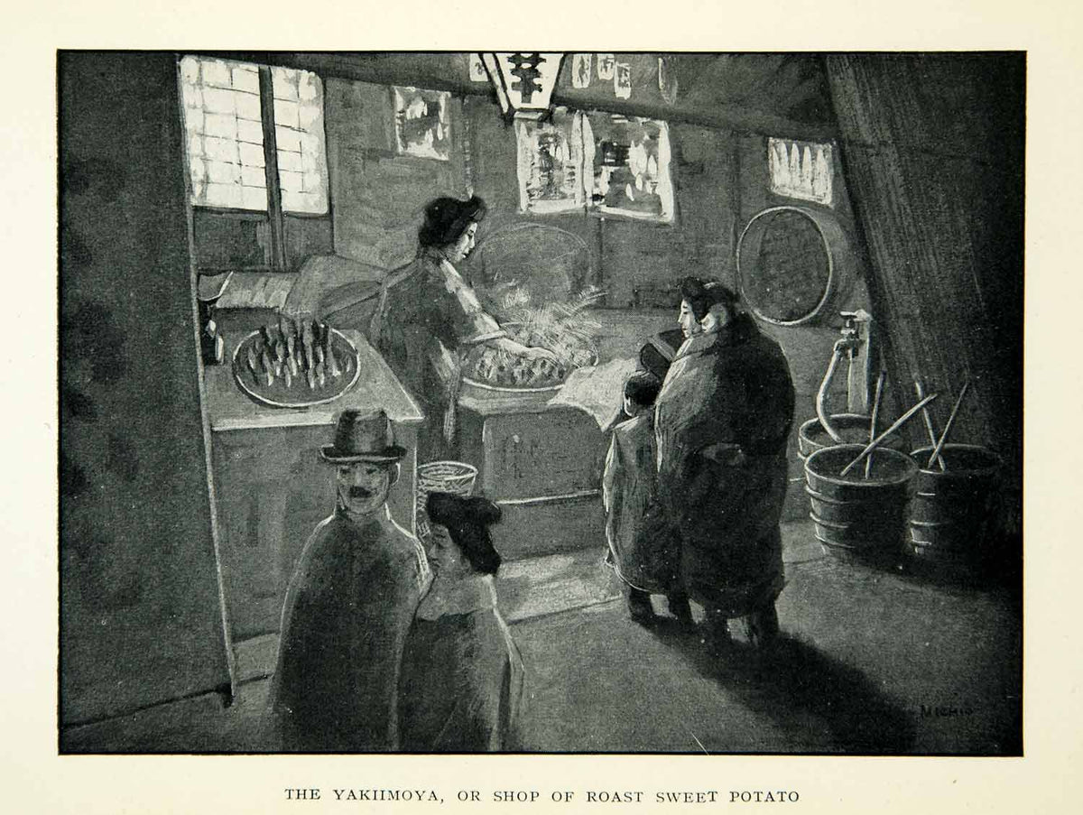 1927 Print Yakiimoya Roast Sweet Potato Japanese Stall Traditional Evening XGCD3