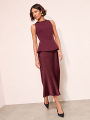 Buy Friends Like These Berry Red 2-In-1 Belted Peplum Satin Midi Dress from  Next USA