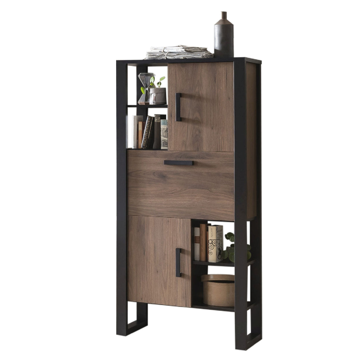 Hometrend | NORDI 032 Stauraum | Dekor Okapi Nuss / Schwarz-Okapi Nuss