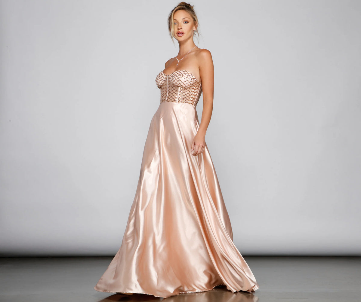 Betsy Sweetheart Sequin Corset A-Line Formal Dress