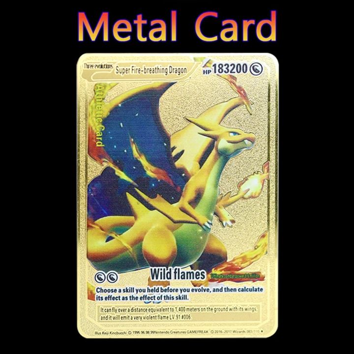 pokemon cards golden Pokemon 183200 Points High Hp Charizard Pikachu Mewtwo Gold Black English French Metal Cards Vmax Mega GX Game Collection CardsParty Games Crafts
