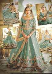 Maha Wajahat Green Bridal Net Maxi 16 Kali Haniya 3 Piece Unstitched / Stitched