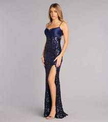 Leslie Sequin Slit Formal Dress