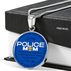 TO MY POLICE MOM BLUE LIQUID GLASS CIRCLE PENDANT NECKLACE