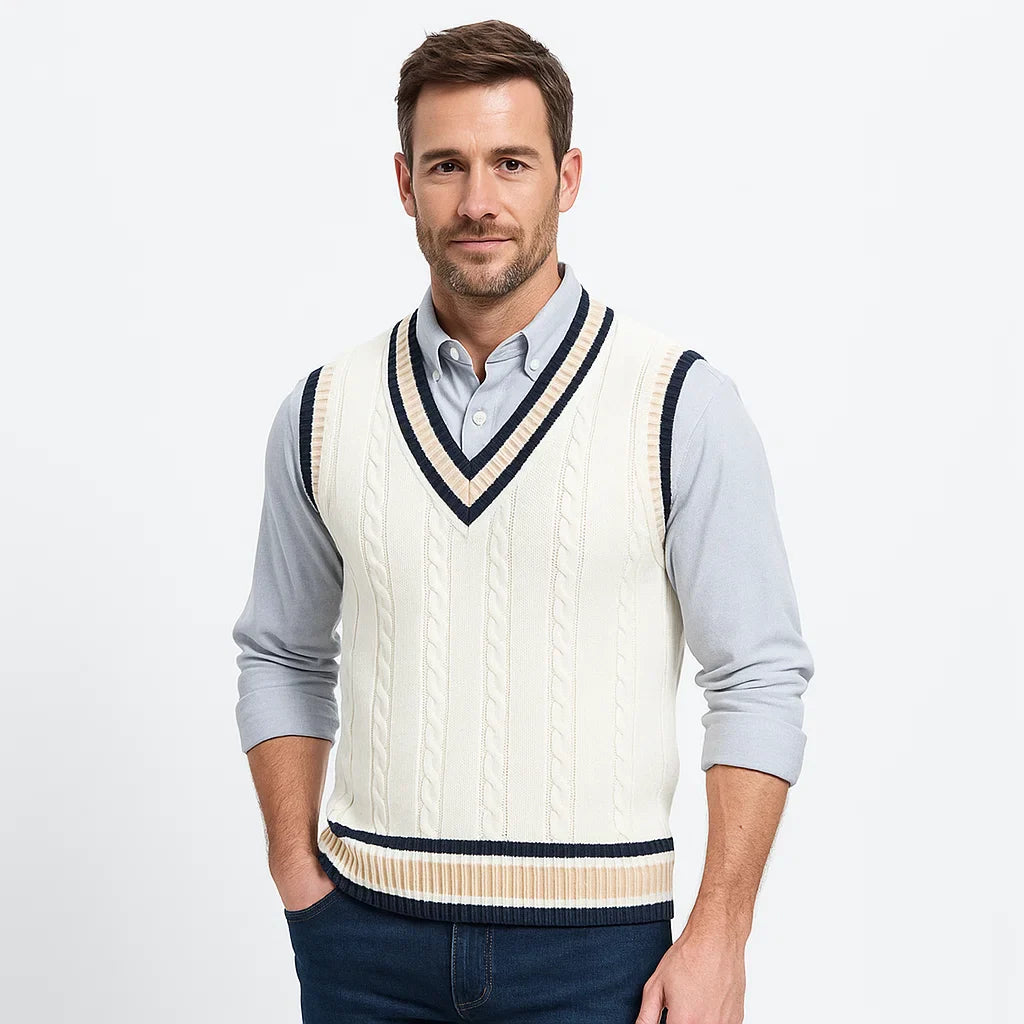 VogeLuxe | Men’s Textured V Neck Striped Sweater Vest