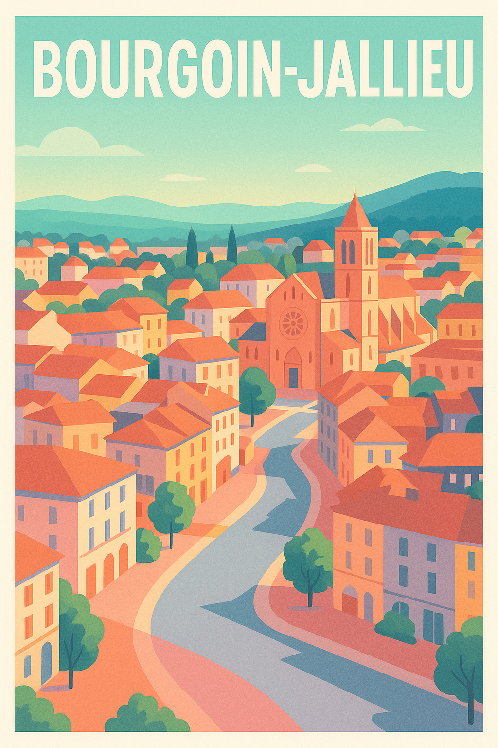 Affiche Bourgoin-Jallieu — Charme et douceur d'une ville paisible · poster d'art de Bourgoin-Jallieu