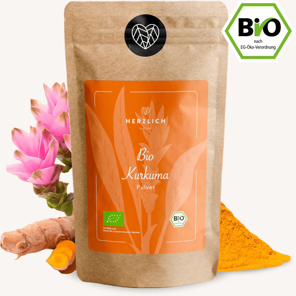 Bio Kurkumapulver goldgelb — Curcuma longa aus Bio-Anbau Indien | Herzlich Natur