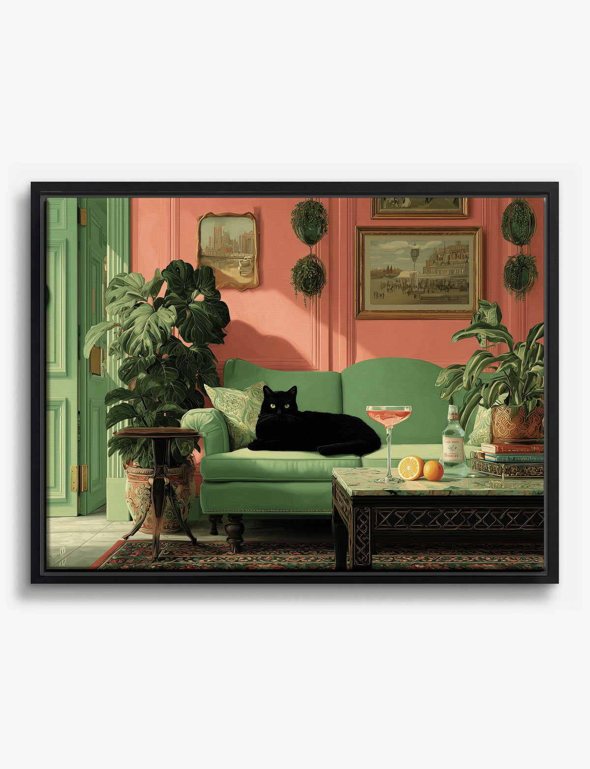 Black Cat Lounge Canvas Print Black
