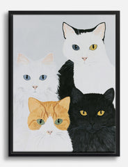 Feline Quartet Gathering Canvas Print Black