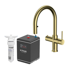 Eliseo Ricci 4 in 1 Swan Pull Out Spout Instant Boiling Water Kitchen Tap Kit - Brushed Brass