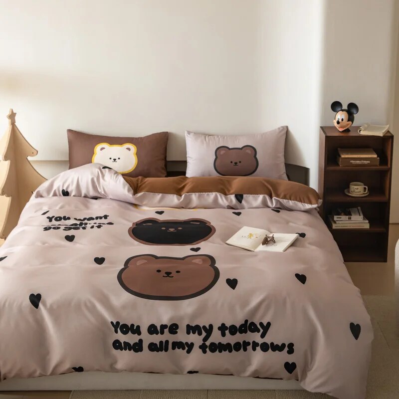 Yickyue Bedding Sets INS Vintage Single Duvet Cover Quilt Cover Beer Bed Sheets Set Kids princess Sheet Twin Comforter Sets Bed Linen