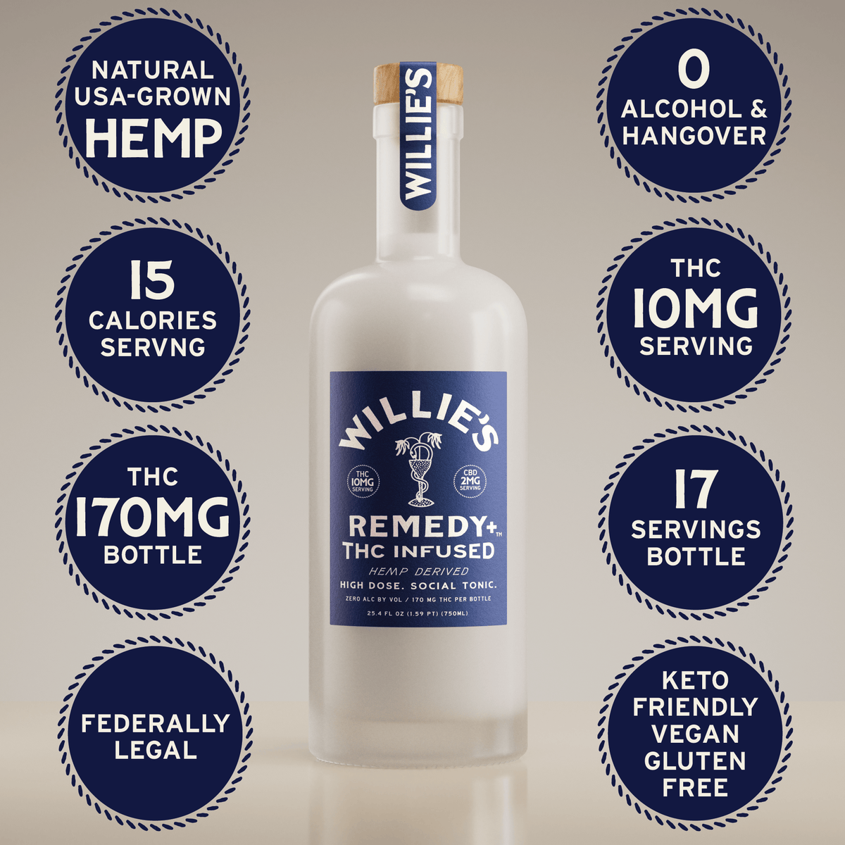 Willie's Remedy 10mg THC Bottle | High Dose (750ml)