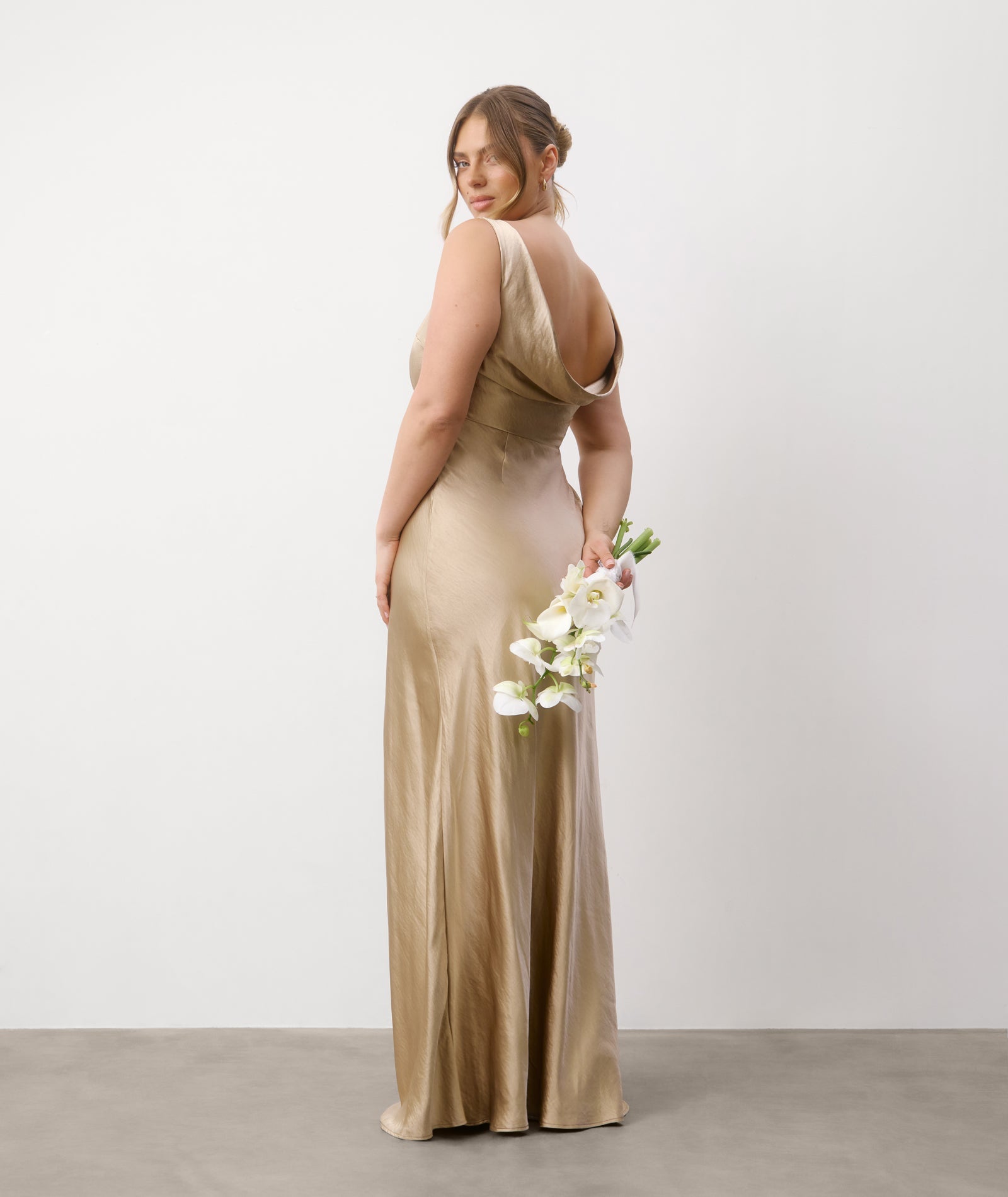 Cowl Back Satin Bridesmaid Dress - Champagne