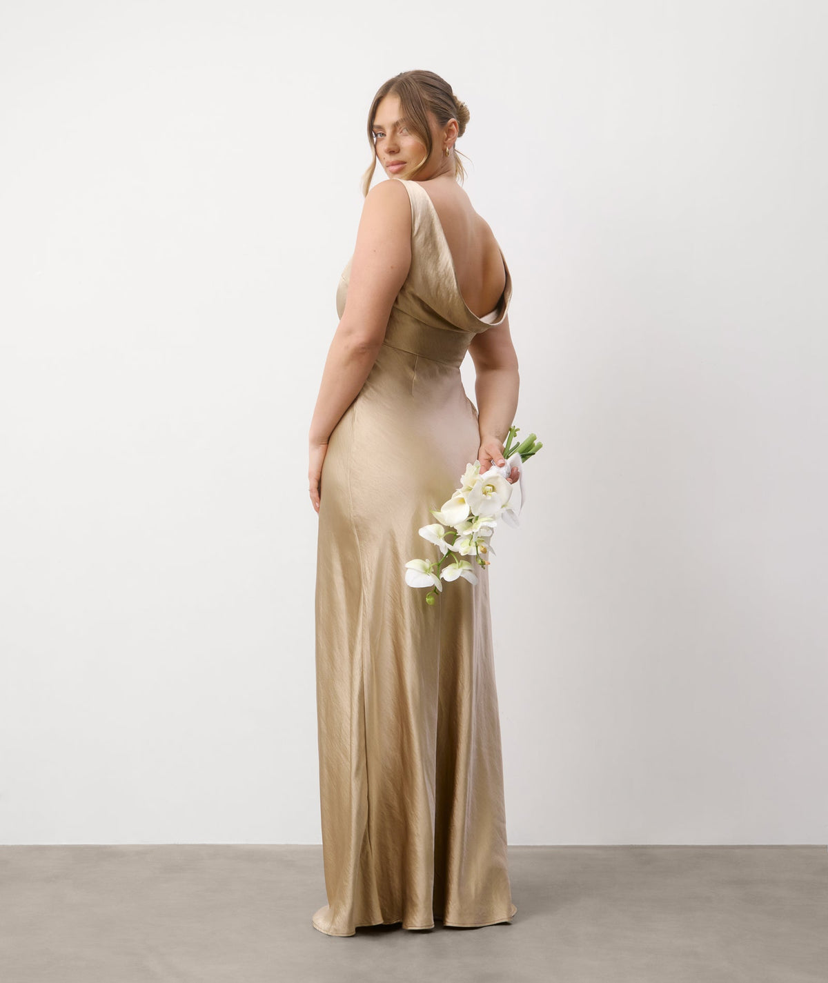 Cowl Back Satin Bridesmaid Dress - Champagne