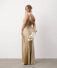 Cowl Back Satin Bridesmaid Dress - Champagne