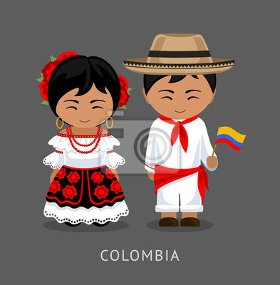 Colombians in national dress with a flag. man and woman in traditional posters for the wall • posters bogota, resident, personage