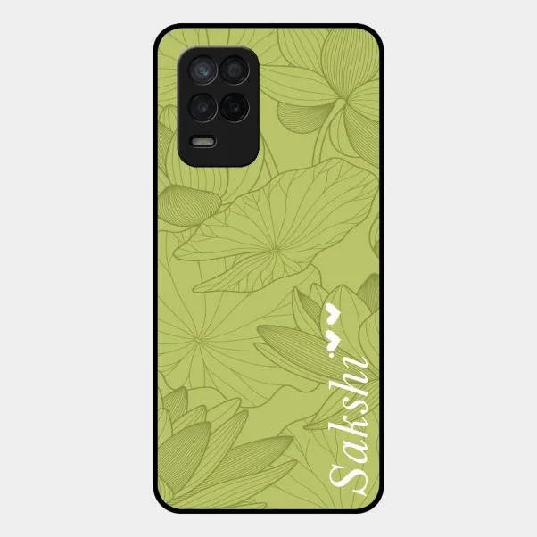 Customized luxury Mint Green leaves Glossy Metal Case Cover For Realme 9 5G