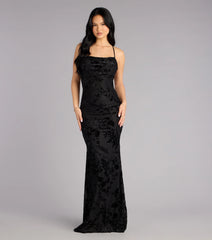 Alma Flocked Floral Mesh Mermaid Dress