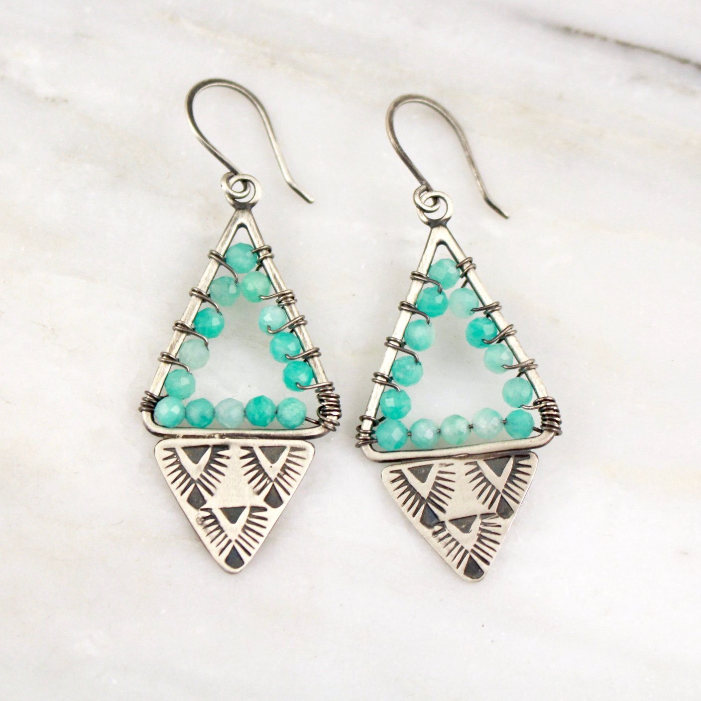 Navajo Triangle Wrapped Amazonite Earrings