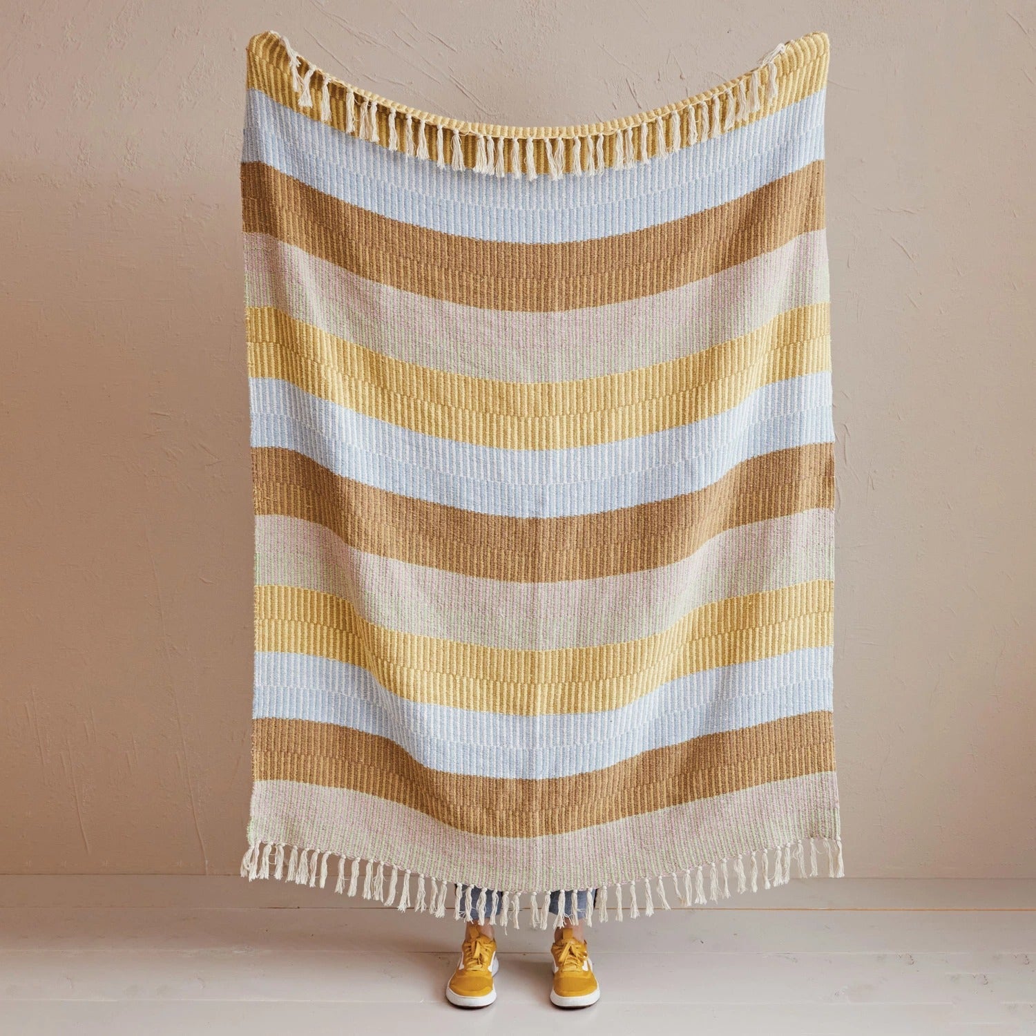 Cotton Throw w/ Stripes & Fringe