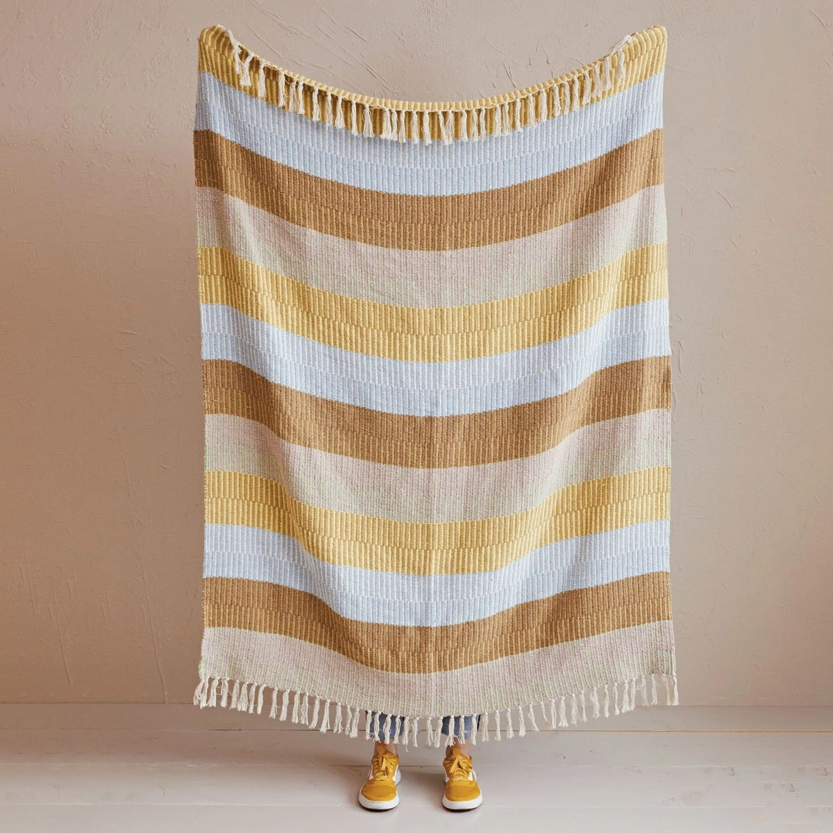 Cotton Throw w/ Stripes & Fringe