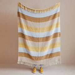 Cotton Throw w/ Stripes & Fringe