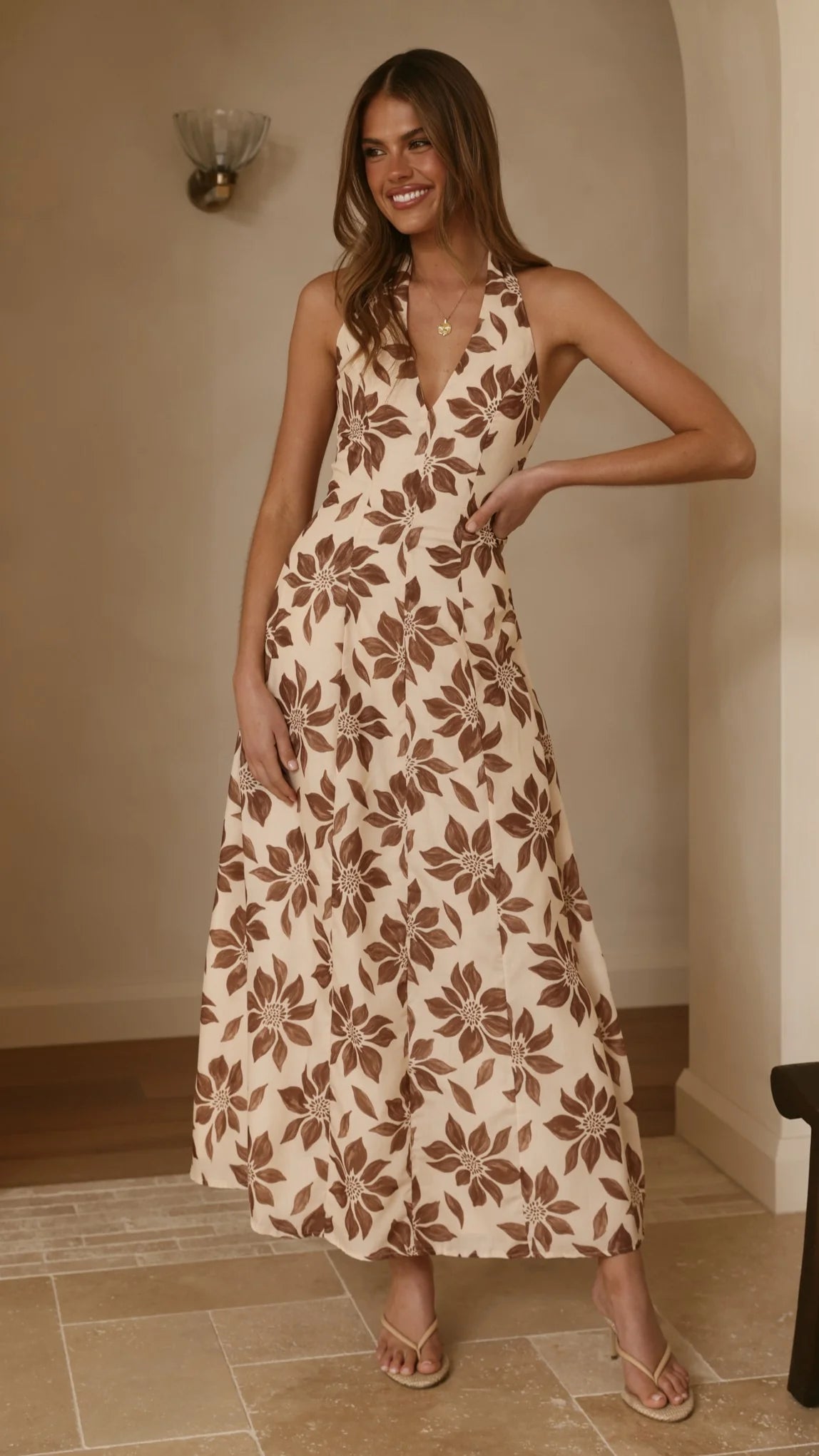 Solange Maxi Dress - Brown/Beige Floral