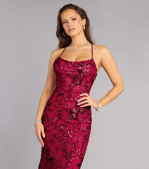 Kaelie Floral Sequin Open Back Mermaid Dress