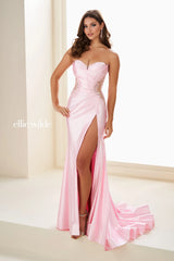 Mermaid prom dress with sculpted sweetheart neckline, stone embellished  lace-trimmed side cutouts, corset bodice, lace-up back, and adjustable thigh -high slit
