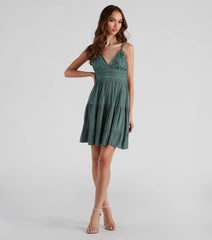 Let It Flow Crochet V-Neck Skater Dress