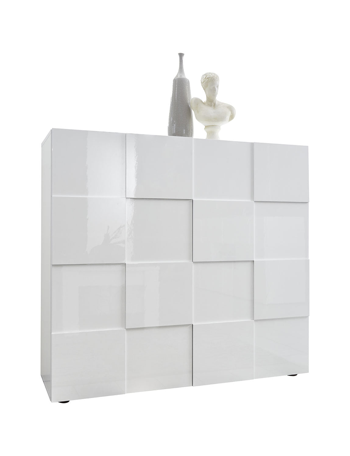 Madia Moderna 2 Ante Design a Scacchi Modello Dama 121x42x111 cm Bianco Lucido