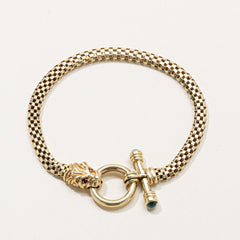 Lion Head Ruby & Emerald Toggle Chain Bracelet | 7"