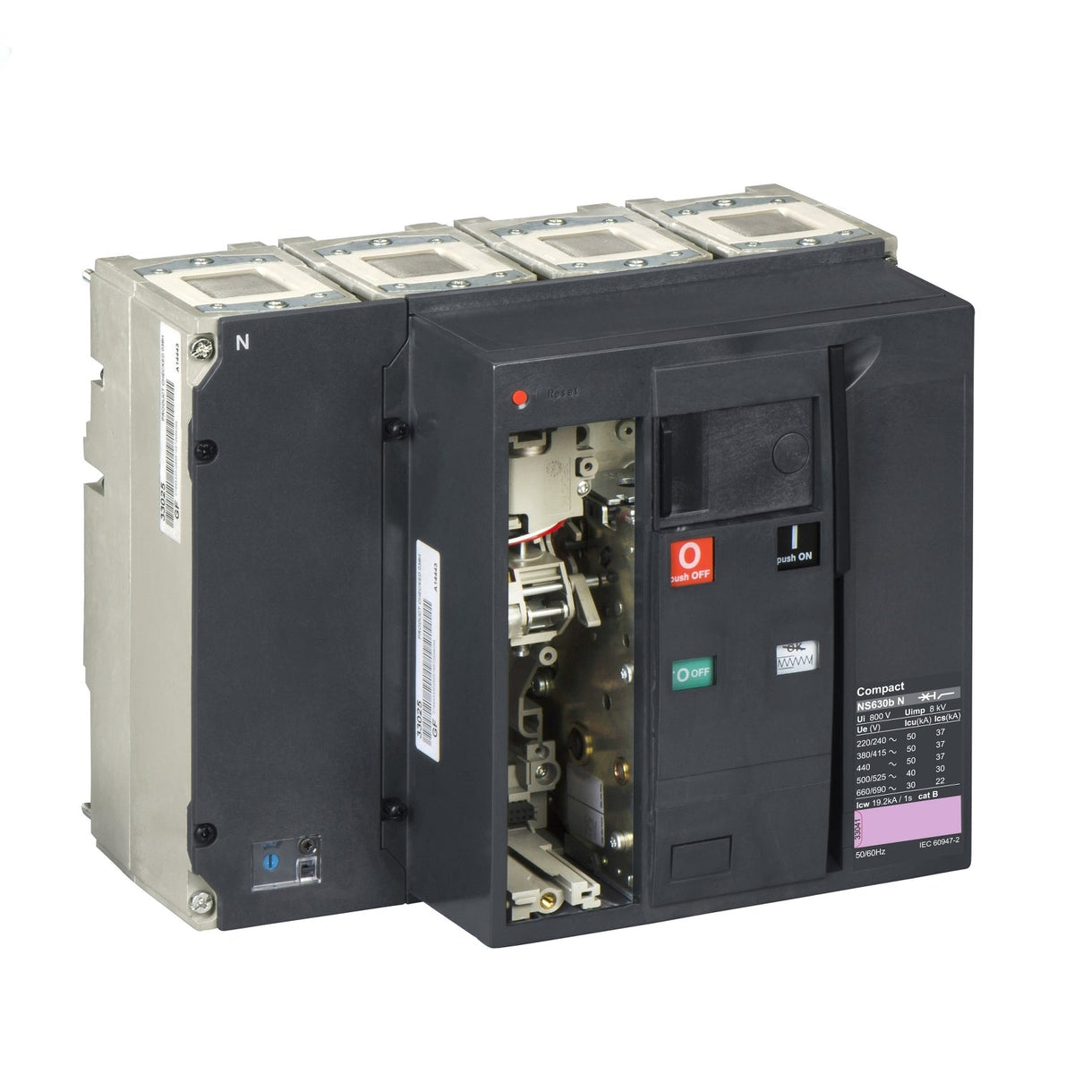 circuit breaker basic frame, ComPact NS 630bN, 50 kA at 415 VAC, 630 A, fixed, electrically operated, without trip unit, 4 P