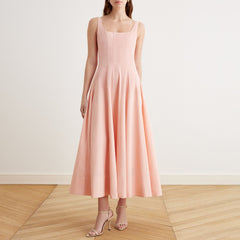 Fitted Waist Midi A-line Dress in Cotton - shopaleena