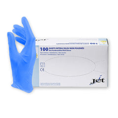 Gants nitrile bleu Jet : sans latex, non poudrés, résistants & hypoallergéniques. Confort pro, excellente adhérence. Carton de 1000, usage médical - oofti.fr