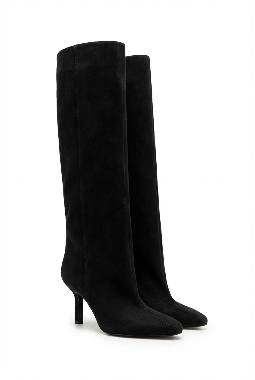 Santiag haute noir Daim Synthétique Femme - Élégance moderne avec talon fin - three_quarter_view