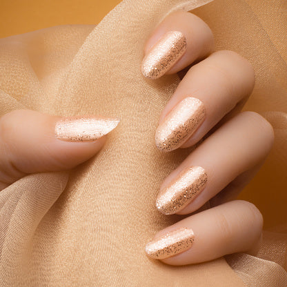 Glittered Beige Nails Stock Photo - Download Image Now - Nail Art, Gold Nail Polish, Gold Colored
