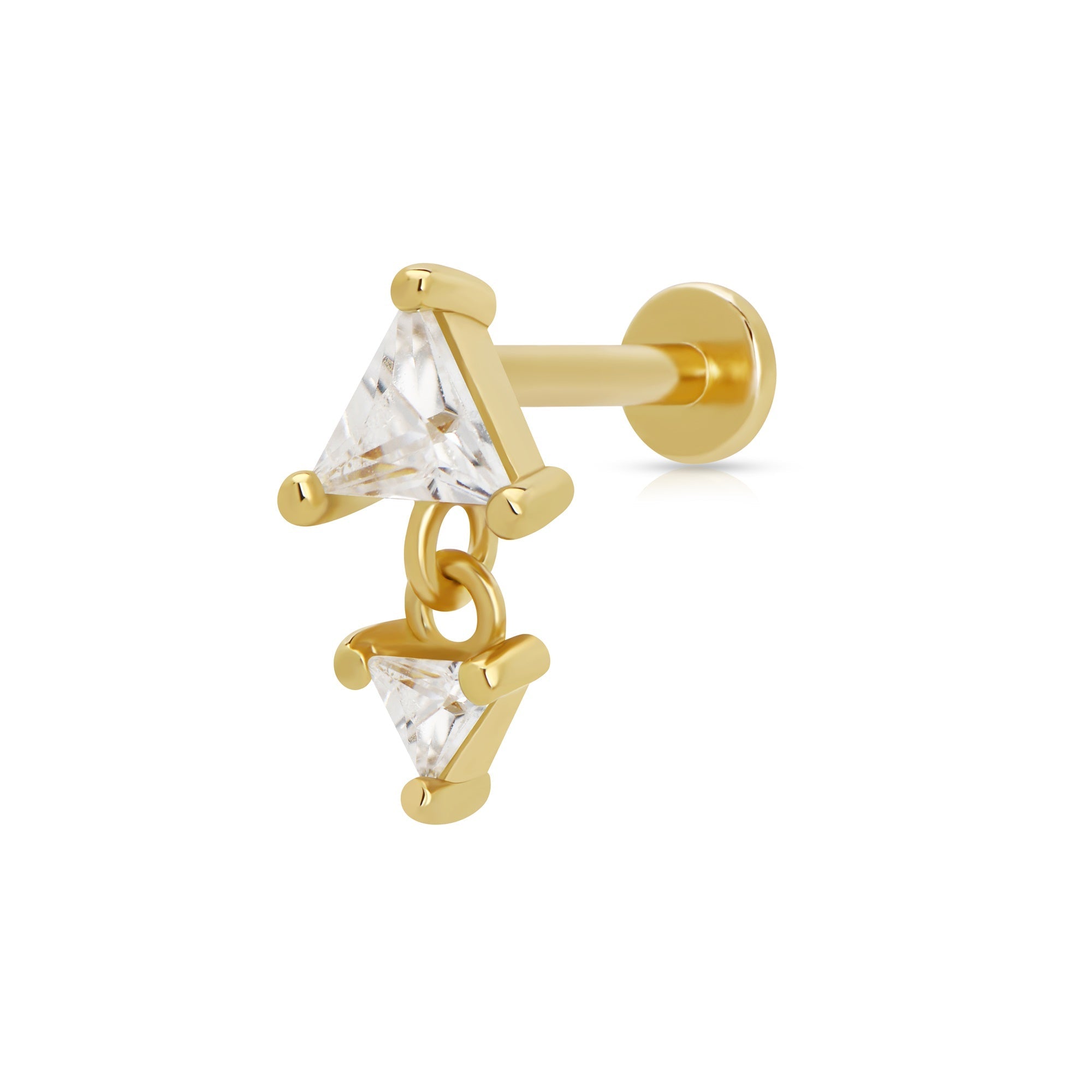 Diamond Drop Gold Flatback Labret Stud Earring Closed