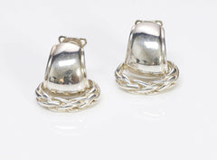 HERMES PARIS Sterling Silver Rope Clip Earrings