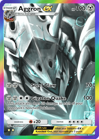 I know everyone is making custom EXs, but I made an Aggron evolution line for Pocket. Aron, Lairon, Aggron, and Aggron EX all in one. : r/PTCGP