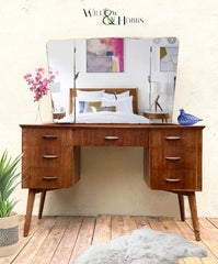 Dressing Table , Mid Century, Triple Mirror, Custom Painted to Order