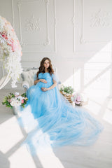 Gender Reveal Dress for Mom, Tulle Maternity Dress, Blue Maternity Dress for Baby Shower, Pregnancy Dress Photoshoot, Maternity Photo Props